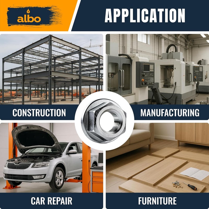 ALBO 100 PCS 1/4-20 Nut Hex Flange Lock – Stainless Steel 304 SAE Nuts Set in Reusable Box – Hardware for Automotive & DIY - Image 4